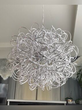 Tangled diamond cut steel metal pendant chandelier 24” 8 lights